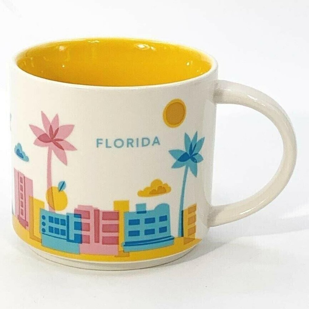 Starbucks Coffee Mug Florida You Are Here 2013 Flamingo Rocket Yellow Colorful